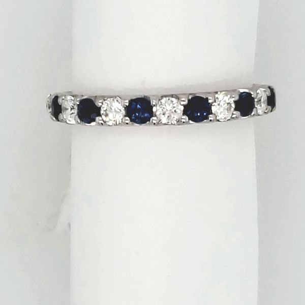 GEMSTONE RING | BLUE SAPPHIRE | DIAMOND AND SAPPHIRE BAND | 14 KARAT WHITE GOLD Van Scoy Jewelers Wyomissing, PA