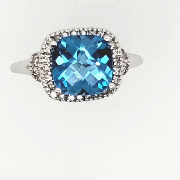 GEMSTONE RING | BLUE TOPAZ | DIAMOND AND BLUE TOPAZ | 14 KARAT WHITE GOLD Van Scoy Jewelers Wyomissing, PA