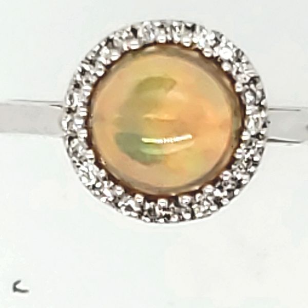 GEMSTONE RING | OPAL | ETHIOPIAN OPAL | OPAL AND DIAMOND RING | 10 CARAT WHITE GOLD Van Scoy Jewelers Wyomissing, PA
