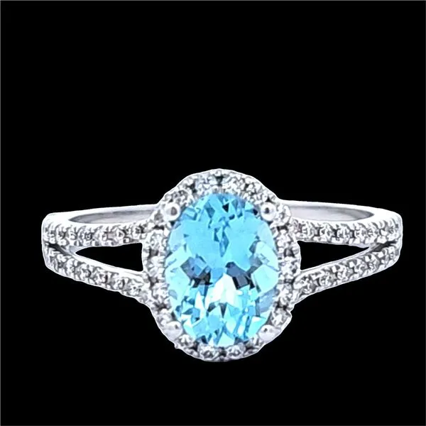 14K White Gold Halo Fashion Ring with 1.18ct Oval Aqua & 0.33tw Round Diamonds/ VanScoy Jewelers of Wyomissing Van Scoy Jewelers Wyomissing, PA