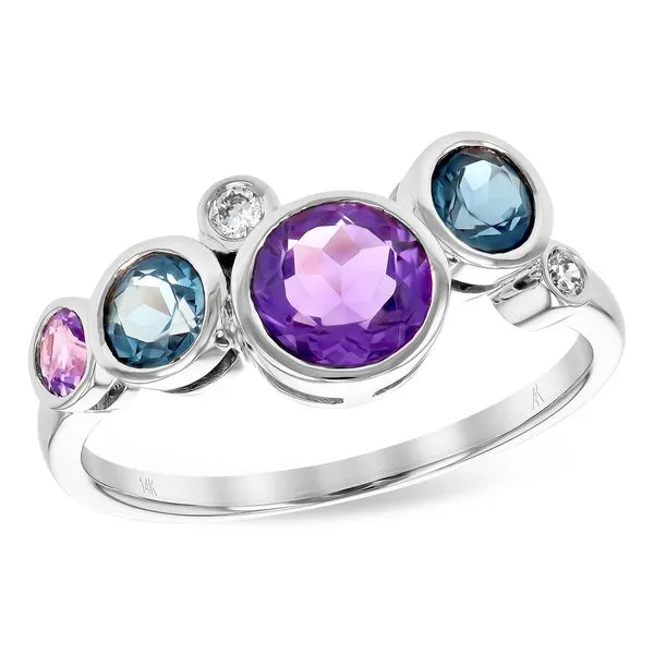 14K White Gold Semi-Precious Cluster Ring: Amethyst, Blue Topaz, Diamonds - 1.38 CTW Van Scoy Jewelers Wyomissing, PA