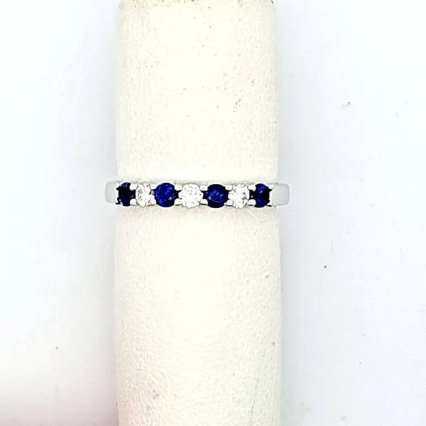4K White Gold Diamond and Sapphire Band | 0.28ctw Round Sapphires & 0.18ctw Round Diamonds