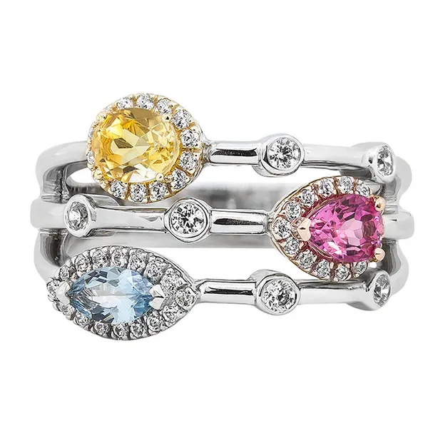 Unique 14K White Gold Ring with Aquamarine, Citrine, Pink Tourmaline & 0.33ct Diamonds/ VanScoy Jewelers of Wyomissing Van Scoy Jewelers Wyomissing, PA