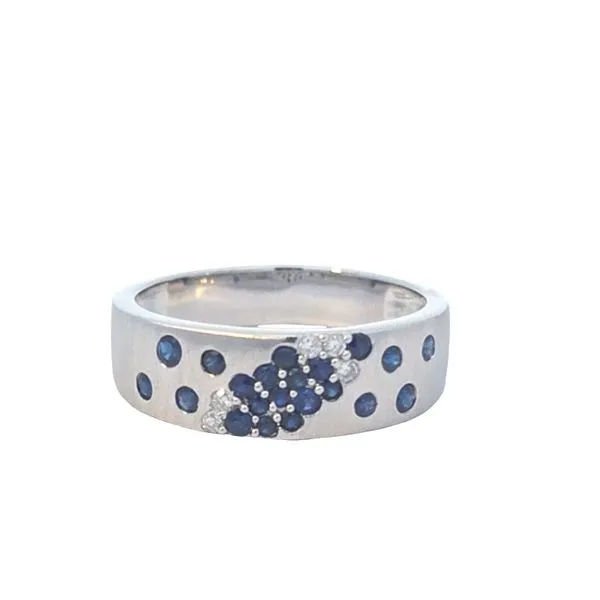 14K White Gold Blue Sapphire Fashion Ring with 0.05ct Dia...