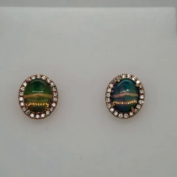 OPAL & DIAMOND EARRINGS | 14 KARAT YELLOW GOLD | POSTS Van Scoy Jewelers Wyomissing, PA