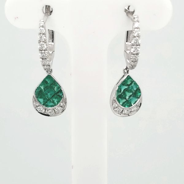 EMERALD & DIAMOND EARRINGS | 18 KARAT WHITE GOLD | DANGLE Van Scoy Jewelers Wyomissing, PA