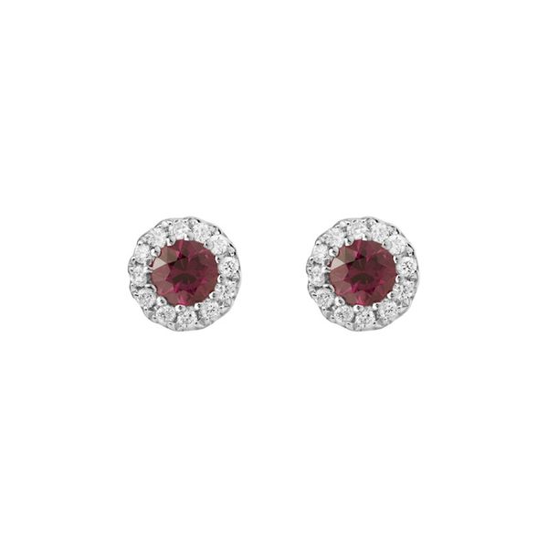 Ruby & Diamond Halo Stud Earrings Van Scoy Jewelers Wyomissing, PA