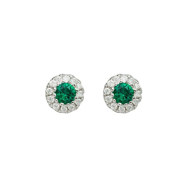 Emerald & Diamond Halo Stud Earrings Van Scoy Jewelers Wyomissing, PA