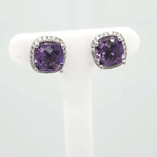 Amethyst & Diamond Halo Earrings Van Scoy Jewelers Wyomissing, PA