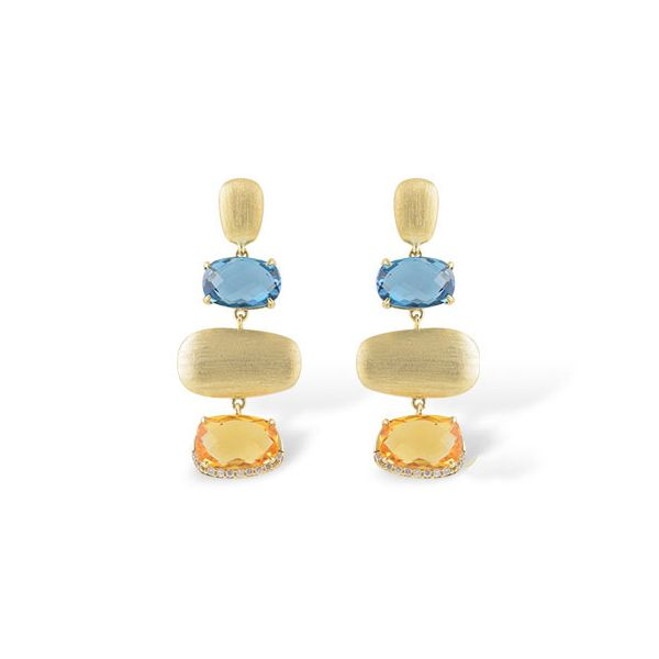 GEMSTONE EARRINGS | CITRINE | BLUE TOPAZ | DIAMOND | DANGLE EARRINGS | 14 KARAT YELLOW GOLD Van Scoy Jewelers Wyomissing, PA