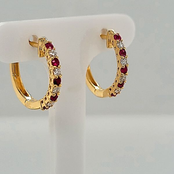 HOOP EARRINGS | 14 KARAT GOLD | RUBY | DIAMOND Van Scoy Jewelers Wyomissing, PA
