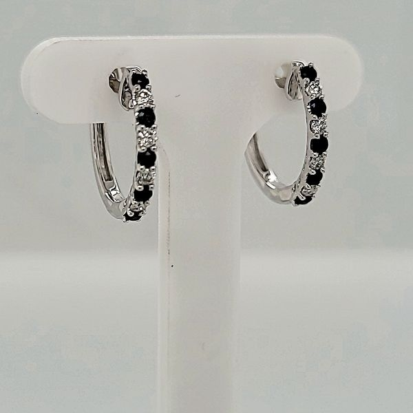 DIAMOND HOOP EARRINGS | SAPPHIRE AND DIAMOND HOOP EARRINGS | 14 KARAT WHITE GOLD Van Scoy Jewelers Wyomissing, PA