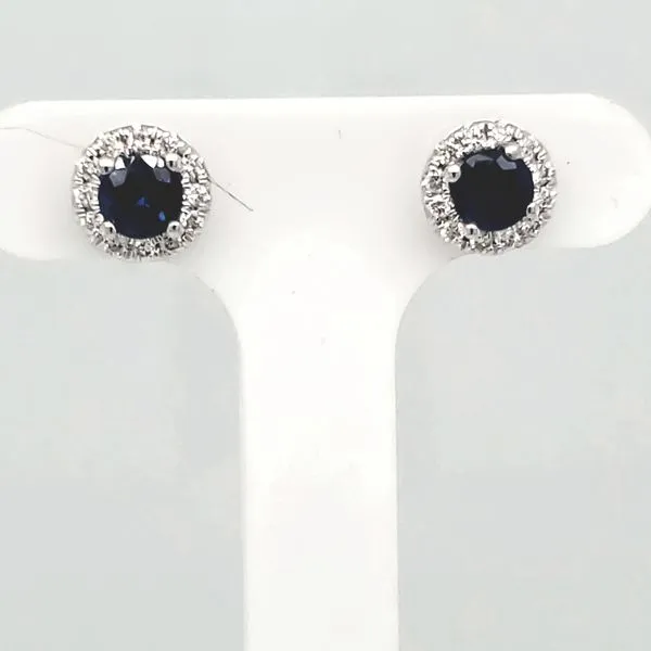 SAPPHIRE & DIAMOND EARRINGS | 14 KARAT WHITE GOLD | HALO SETTING Van Scoy Jewelers Wyomissing, PA