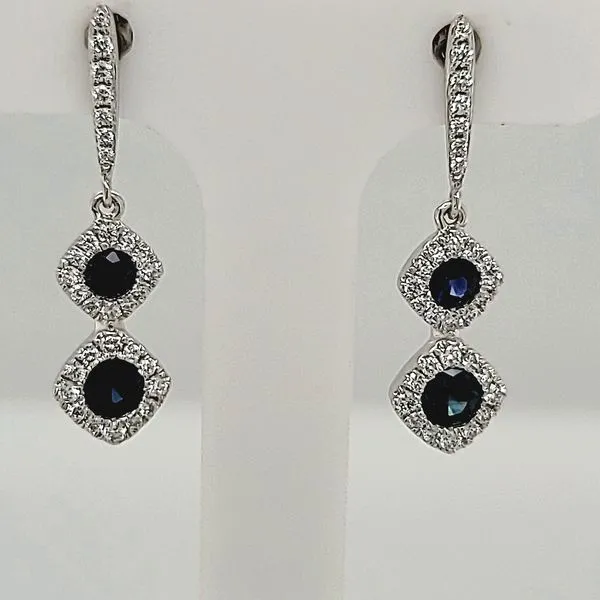 Sapphire and Diamond Earrings | 14 Karat White Gold Drop Earrings Van Scoy Jewelers Wyomissing, PA