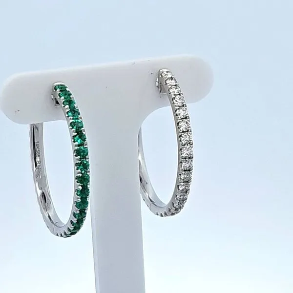 COLORED STONE EARRINGS/ EMERALD HOOP EARRINGS WITH DIAMONDS Van Scoy Jewelers Wyomissing, PA