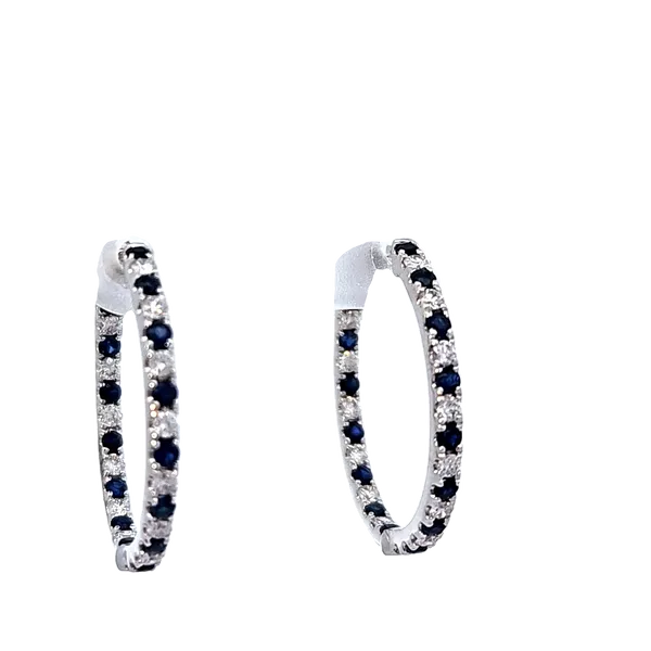 14K White Gold Sapphire & Diamond Hoop Earrings – Stunning 0.72TW Sapphires & 0.45TW Diamonds/ VanScoy Jewelers of Wyomissing Van Scoy Jewelers Wyomissing, PA