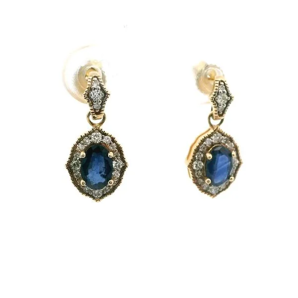 14K Yellow Gold Drop Earrings with Two 1.12TW Oval Sapphires and 0.28TW Round Diamonds/ VanScoy Jewelers of Wyomnissing Image 2 Van Scoy Jewelers Wyomissing, PA