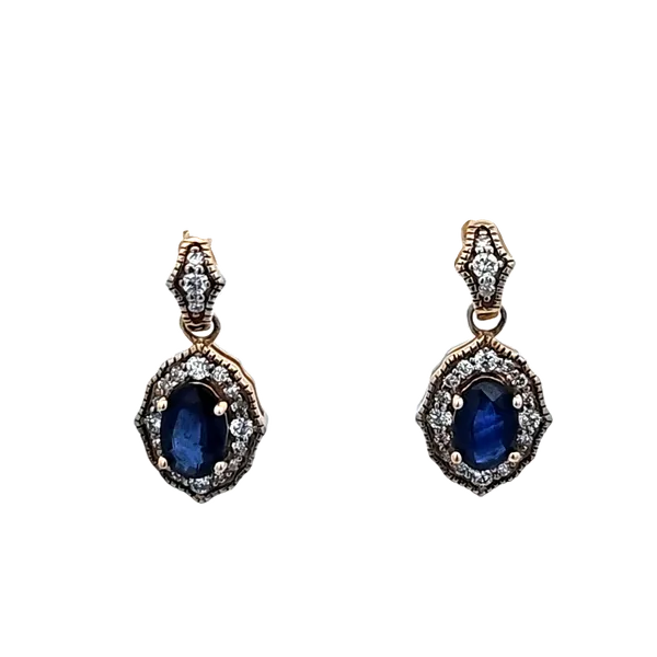 14K Yellow Gold Drop Earrings with Two 1.12TW Oval Sapphires and 0.28TW Round Diamonds/ VanScoy Jewelers of Wyomnissing Van Scoy Jewelers Wyomissing, PA