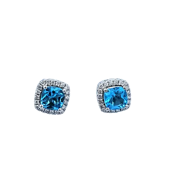 14K White Gold Blue Topaz and Diamond Earrings with Two 1.70TW Cushion Blue Topazes and 0.30 CT TW Round Diamonds/ VanScoy Jewelers of Wyomissing Van Scoy Jewelers Wyomissing, PA