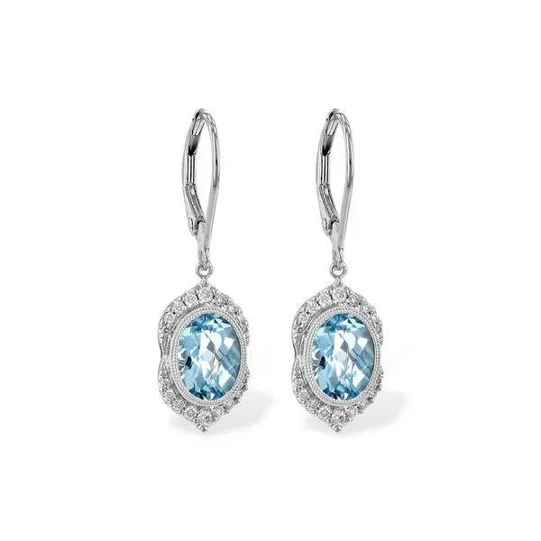 Lady's 14K White Gold Dangle Earrings with 2.24 CT Oval Aquamarines & 0.19 CT Diamonds Van Scoy Jewelers Wyomissing, PA