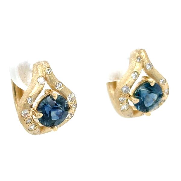 Dilamani 14K Yellow Gold Montana Sapphire & Diamond Huggie Earrings Van Scoy Jewelers Wyomissing, PA