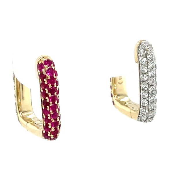Dilamani 14K Yellow Gold Ruby & Diamond Pavé Reversible Hoop Earrings Van Scoy Jewelers Wyomissing, PA