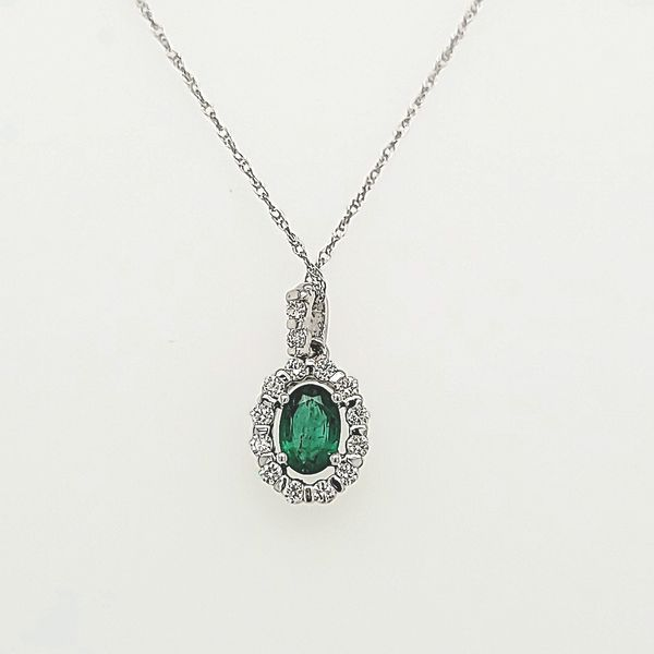 Emerald & Diamond Pendant 14 Karat White Gold Van Scoy Jewelers Wyomissing, PA
