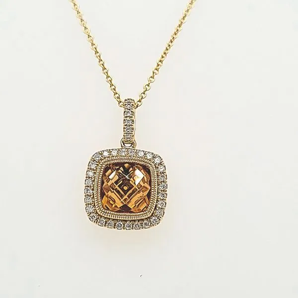 Citrine & Diamond Pendant 14 Karat Yellow Gold Van Scoy Jewelers Wyomissing, PA