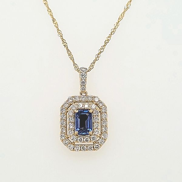 Sapphire & Diamond Pendant, 14 Karat Yellow Gold Van Scoy Jewelers Wyomissing, PA