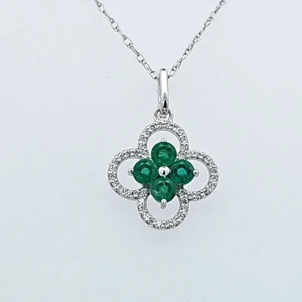 Captivating Charm: 14 Karat White Gold Emerald and Diamon...