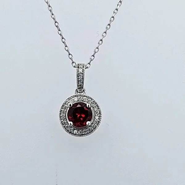 Glistening Elegance: 14 Karat White Gold Garnet and Diamond Pendant/VanScoy Jewelers of Wyomissing Van Scoy Jewelers Wyomissing, PA