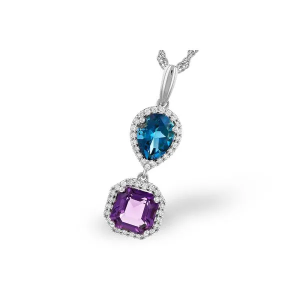 Elegant 14K Blue Topaz & Amethyst Pendant with 0.16 Carat Diamonds and Chain Included/ VanScoy Jewelers of Wyomissing Van Scoy Jewelers Wyomissing, PA