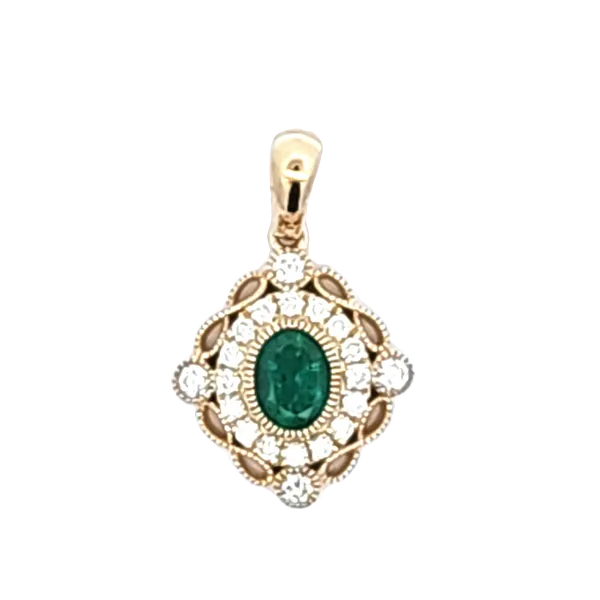 14K Yellow Gold Emerald & Diamond Pendant – 0.32 Carat Oval Natural Emerald & 0.19 Carat Diamond (Chain Sold Separately)/ VanScoy Jewelers of Wyomis Van Scoy Jewelers Wyomissing, PA