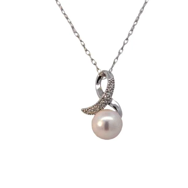 14K White Gold Freshwater Pearl Pendant with 0.01ct Diamo...