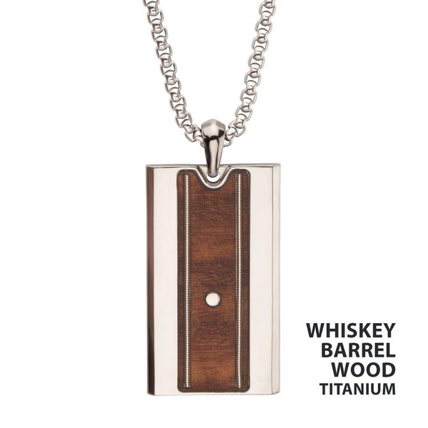 Titanium & Whiskey Barrel Wood Inlay Pendant with Embedded Guitar String | 22