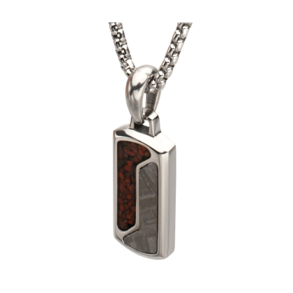 Men's Steel Dino & Meteorite Inlay Dog Tag Pendant – 22