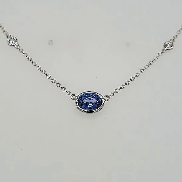 Diamond and Sapphire Station Necklace | 14 Karat White Gold Van Scoy Jewelers Wyomissing, PA