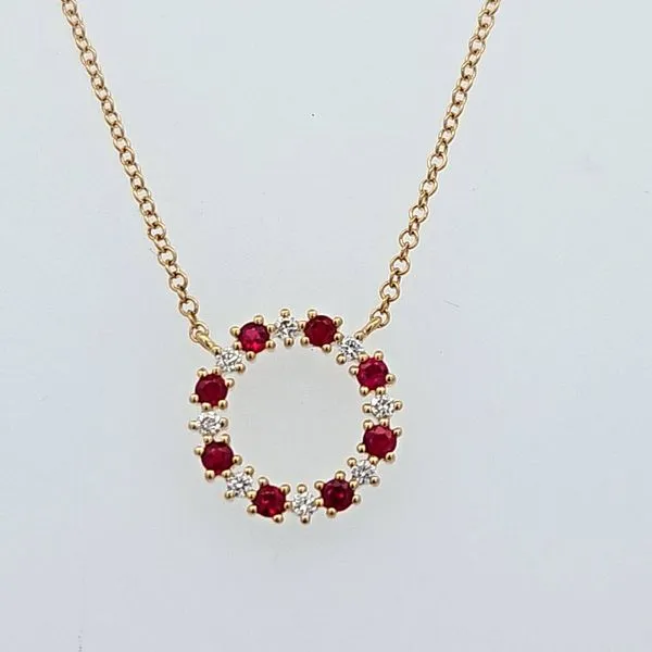 14K Yellow Gold Ruby & Diamond Circle Pendant – Stunning 0.43 Carat Ruby & 0.10 Carat Diamond/ VanScoy Jewelers of Wyomissing Van Scoy Jewelers Wyomissing, PA