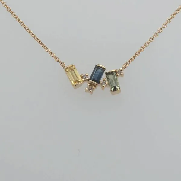 Vibrant Elegance: Multi-Color Sapphire Pendant with Diamo...