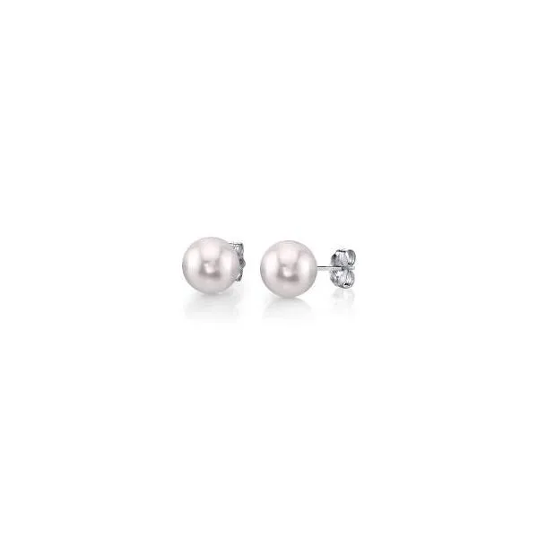 14 Karat White Gold Akoya Pearl Stud Earrings 8.5-9mm/ Va...