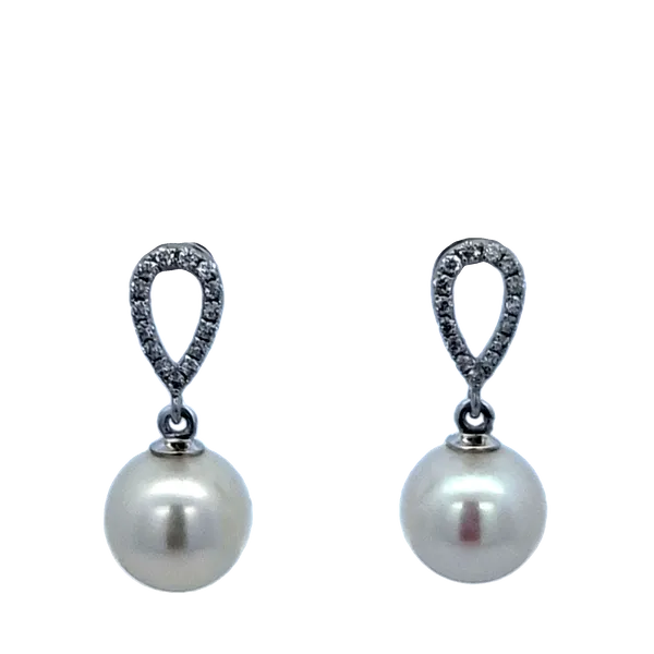 14K White Gold Earrings with Two 8-8.5mm Cultured Pearls ...