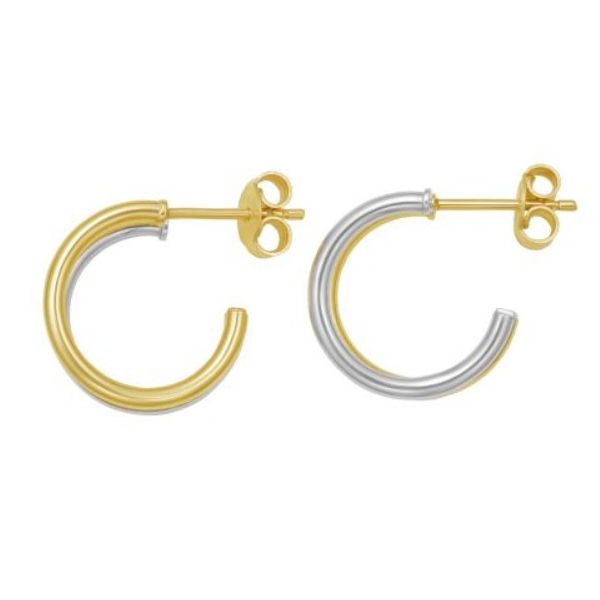 14K Two Tone Gold Polished Split Hoop Earrings with Push Back Clasp Image 2 Van Scoy Jewelers Wyomissing, PA
