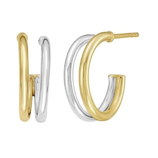 14K Two Tone Gold Polished Split Hoop Earrings with Push Back Clasp Van Scoy Jewelers Wyomissing, PA