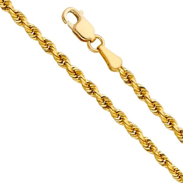 14 Karat Yellow Gold 3mm Solid Glitter Rope Chain 22 Inches