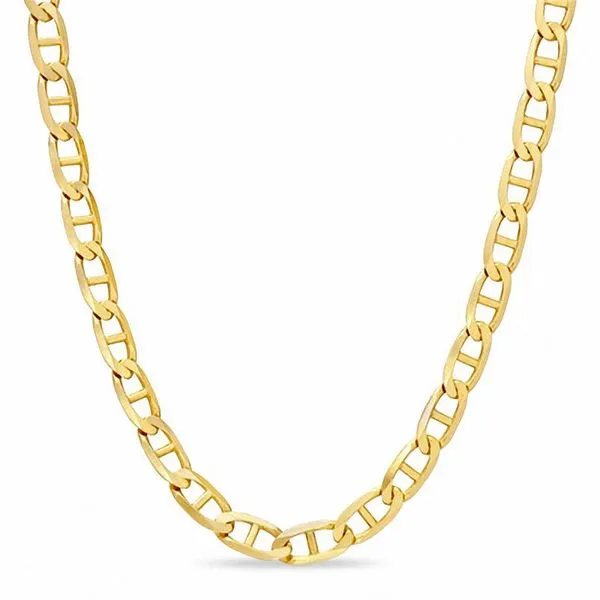 14K Yellow Gold 4.1mm Hollow Bevelled Marine Chain - 22 I...