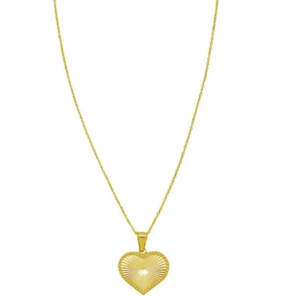 14K Yellow Gold Diamond-Cut Radiating Heart Necklace – 18