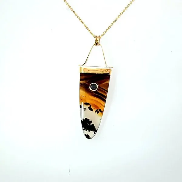 Patti Page Montana Agate & Black Diamond Pendant in 22K G...