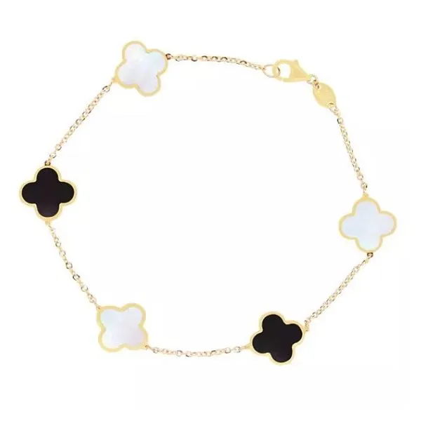 Mother of Pearl and Onyx Clover Station Bracelet/ VanScoy Jewelers of Wyomissing Van Scoy Jewelers Wyomissing, PA