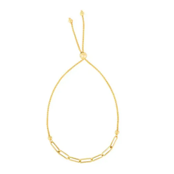 14K Yellow Gold Paper Clip Bolo Bracelet – Adjustable & Modern Van Scoy Jewelers Wyomissing, PA