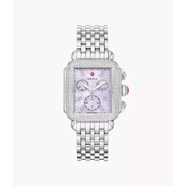 Michele Deco Stainless Steel Diamond Watch with Lavender Mother-of-Pearl Dial Van Scoy Jewelers Wyomissing, PA
